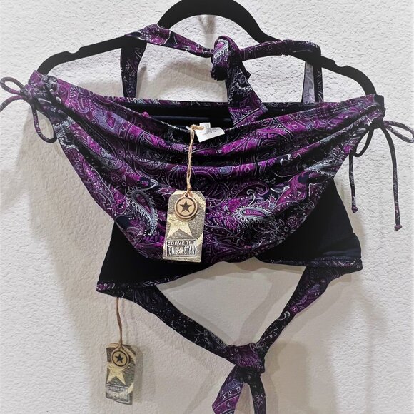 NWT Women's Converse One Star Paisley Print Purple & Pink Bikini Swim set XL - Picture 6 of 9